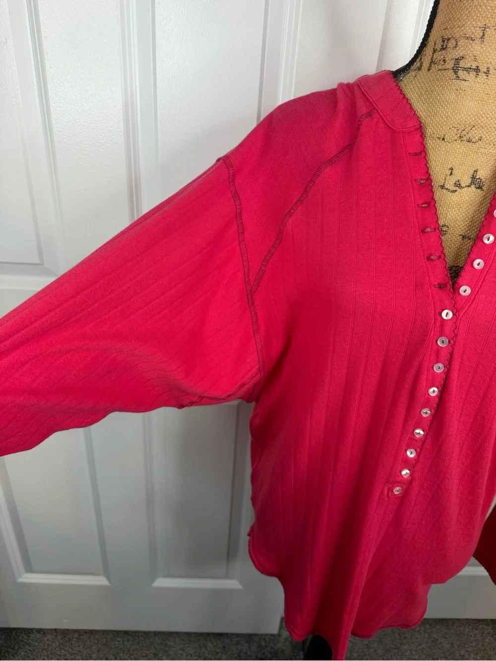 Free People XS Pink Pointelle Henley Tunic Top NWT Cotton Blend